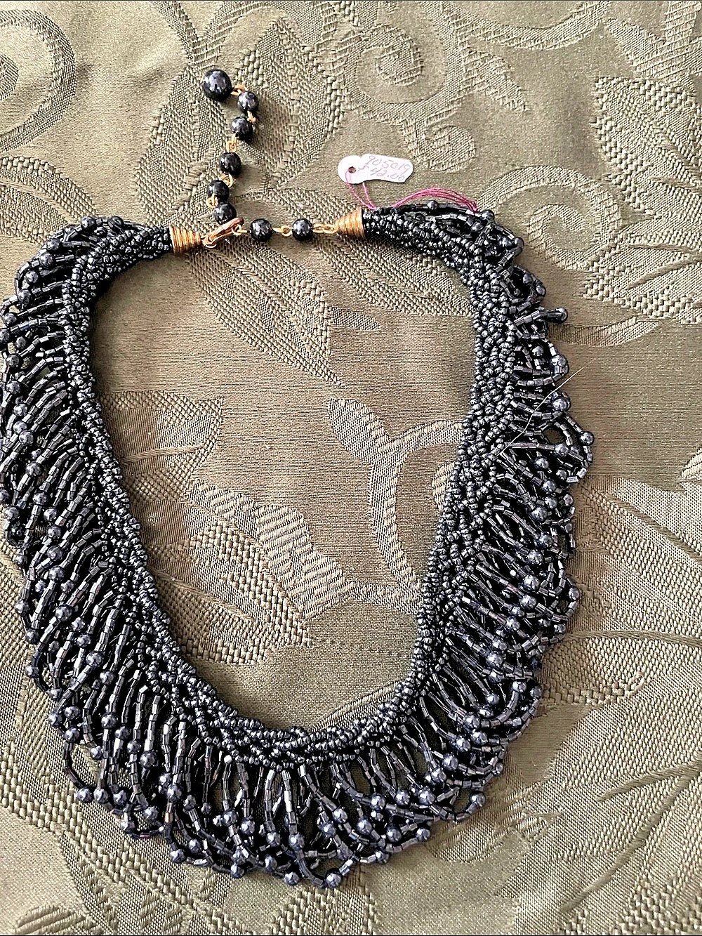 Black Beaded Fringe Statement Necklace